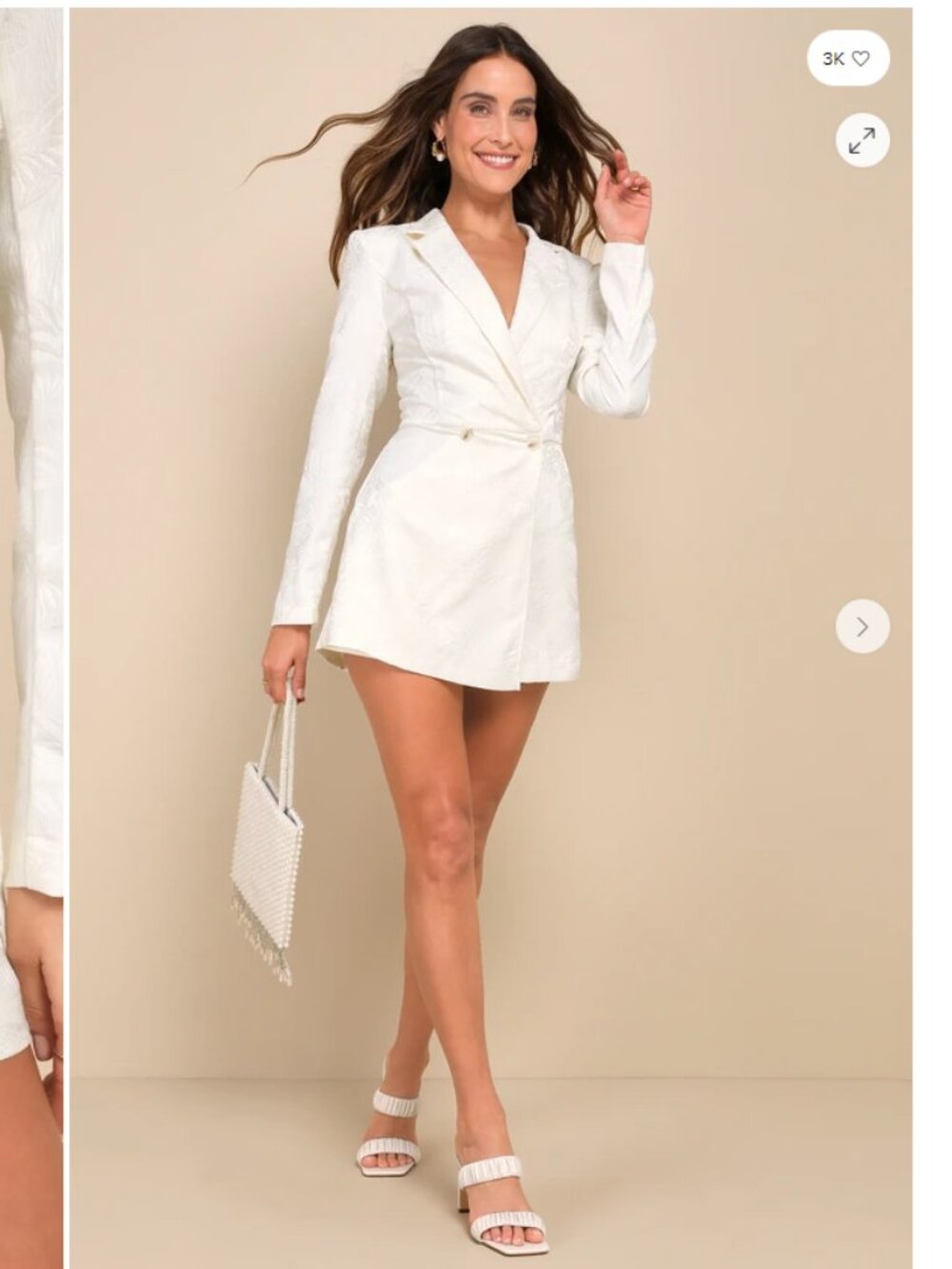 Lulu's Ivory Floral-Textured Double-Breasted Blazer romper size M